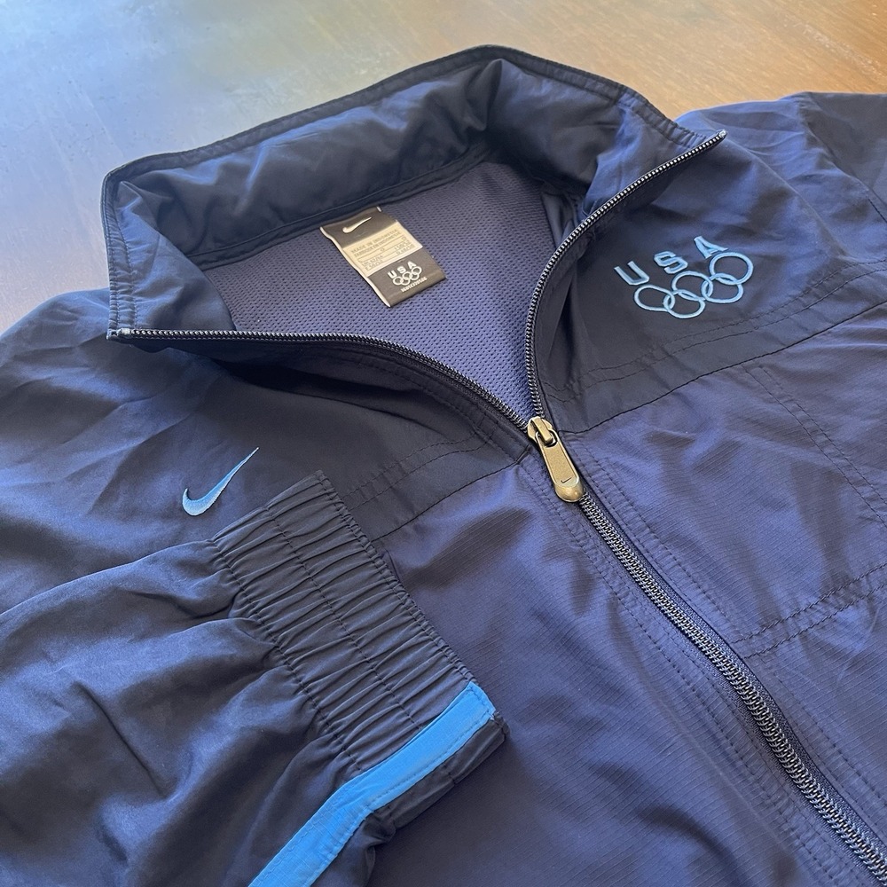 Nike USA Olympics Jacket Mens L Blue USA Olympic Team Full Zip Hood 22394X-US1
